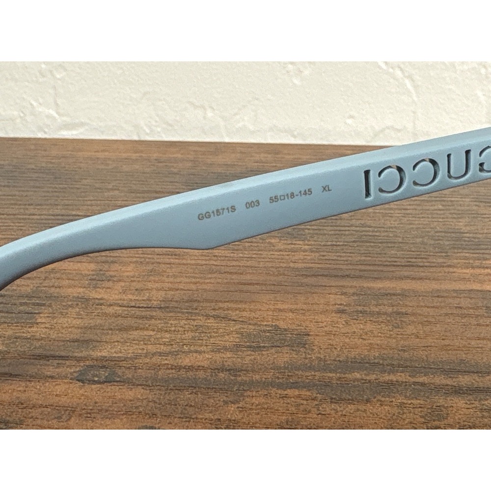 Gucci GG1571S 003 Light Blue Rectangular Sunglasses Cutout Logo XL Made in Italy - Picture 8 of 10